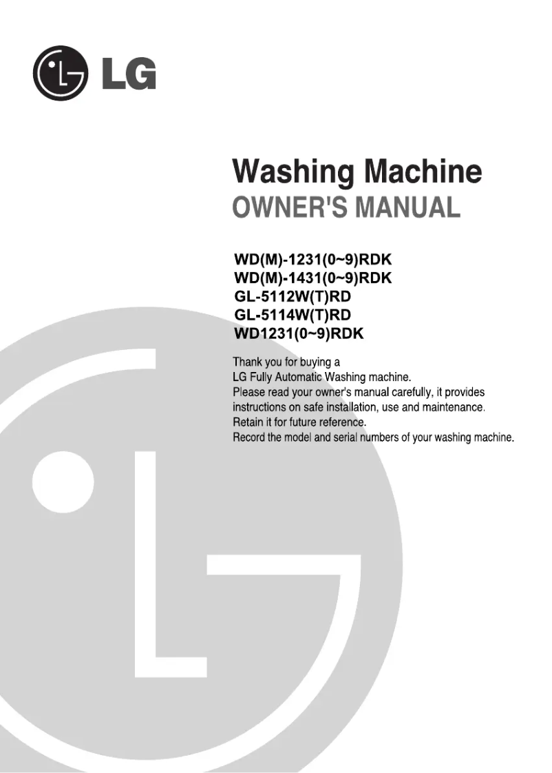 Page 1 de la notice Manuel utilisateur LG WD12317RDK