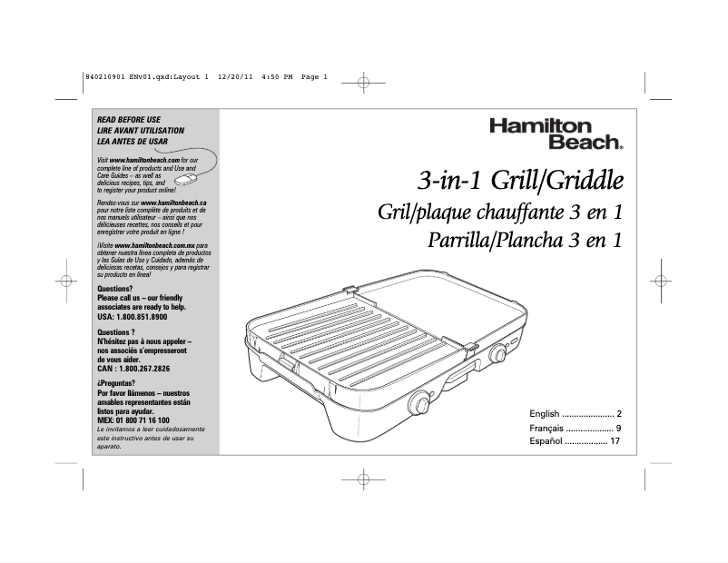 Page 1 de la notice Manuel utilisateur Hamilton Beach 38546