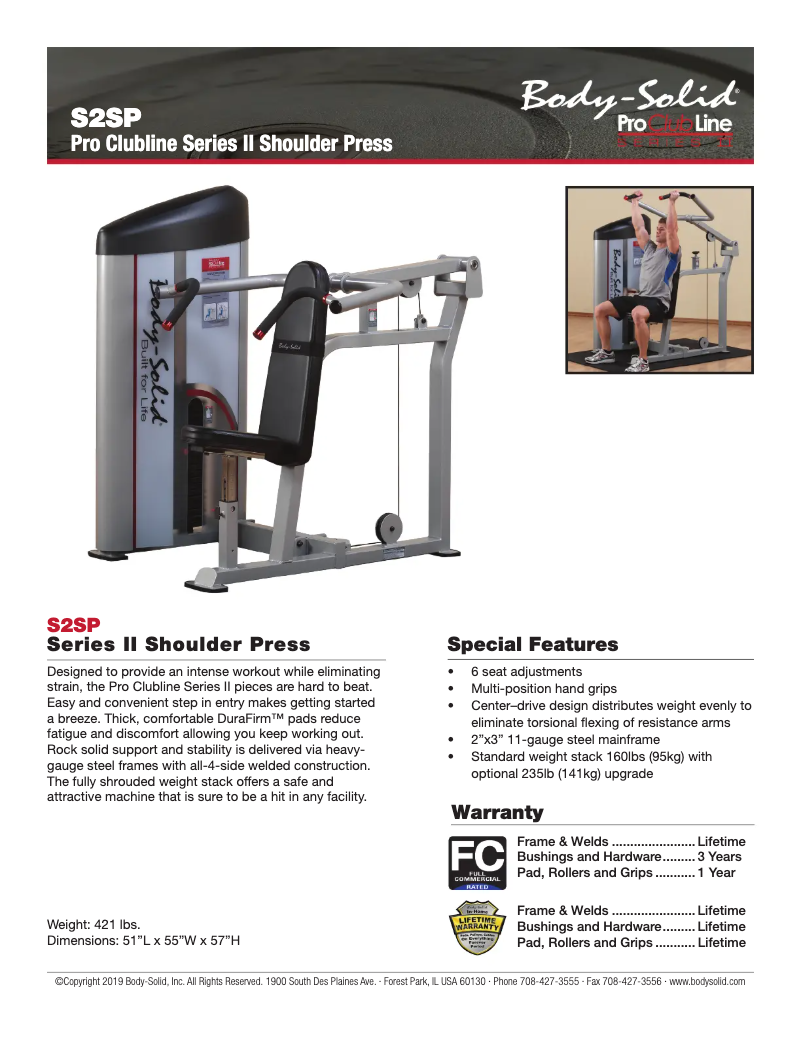 Page 1 de la notice Fiche technique Body-Solid S2SP