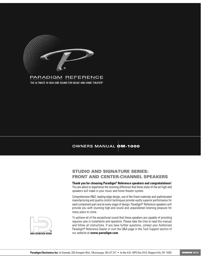 Page n°1 - Manuel utilisateur Paradigm Signature C1