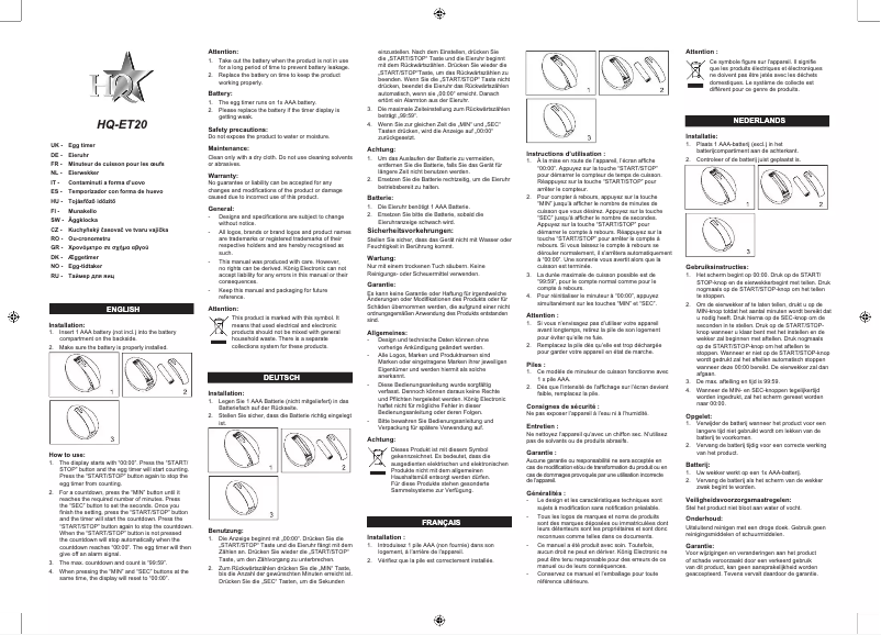 Image de la première page du manuel de l'appareil HQ-ET20