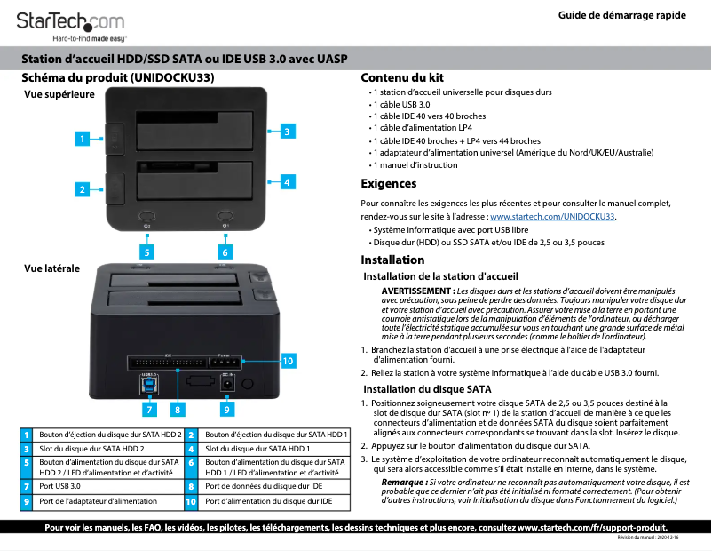 Image de la première page du manuel de l'appareil UNIDOCKU33