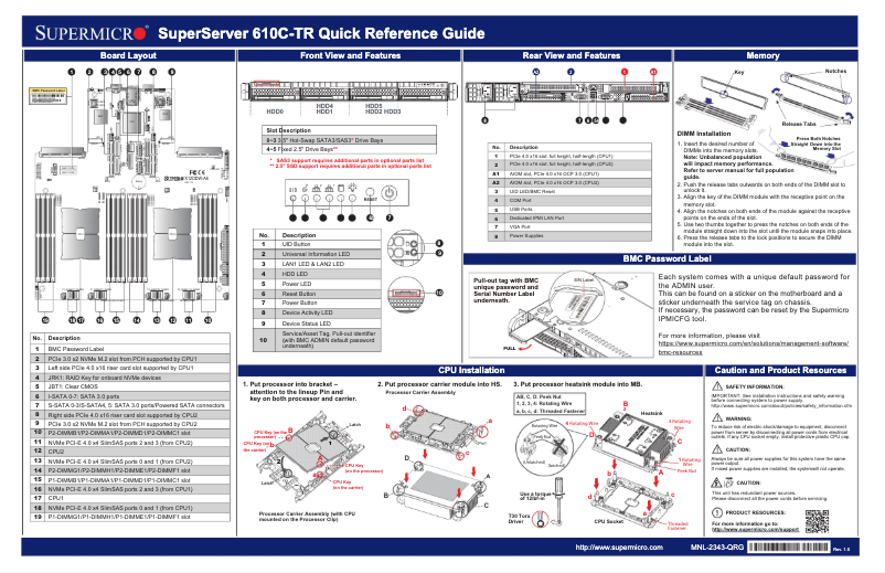 Image de la première page du manuel de l'appareil SuperServer SYS-610C-TR