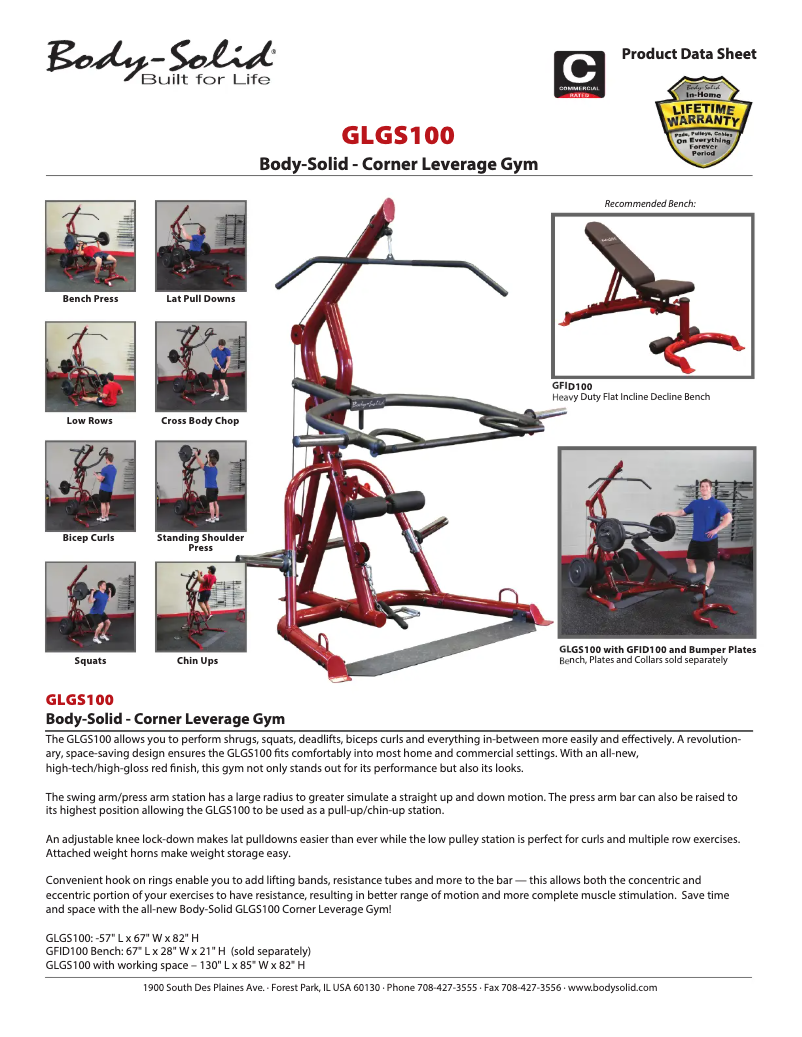 Page 1 de la notice Fiche technique Body-Solid GLGS100