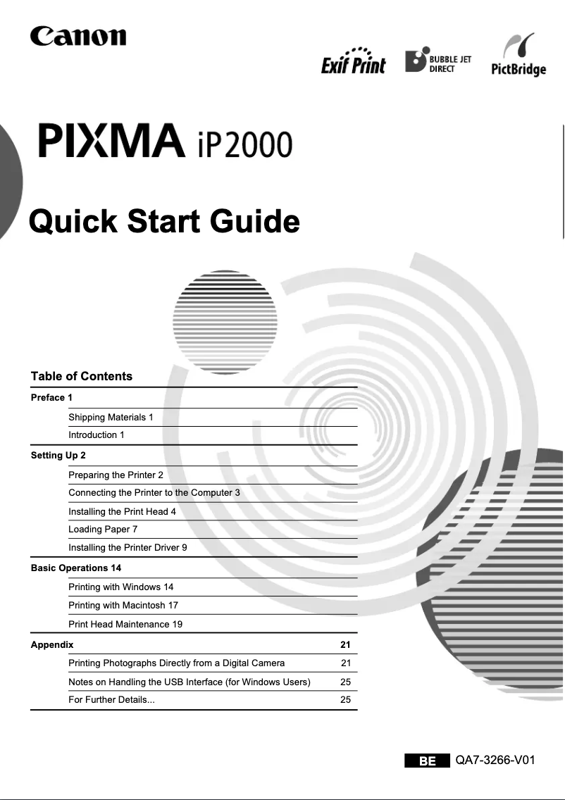 Page 1 de la notice Manuel utilisateur Canon Pixma iP2000