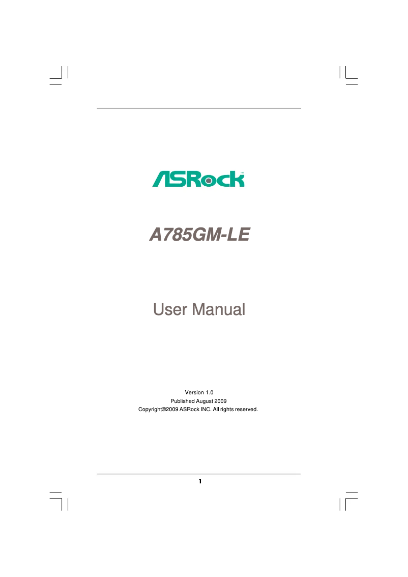 Page 1 de la notice Manuel utilisateur Asrock A785GM-LE
