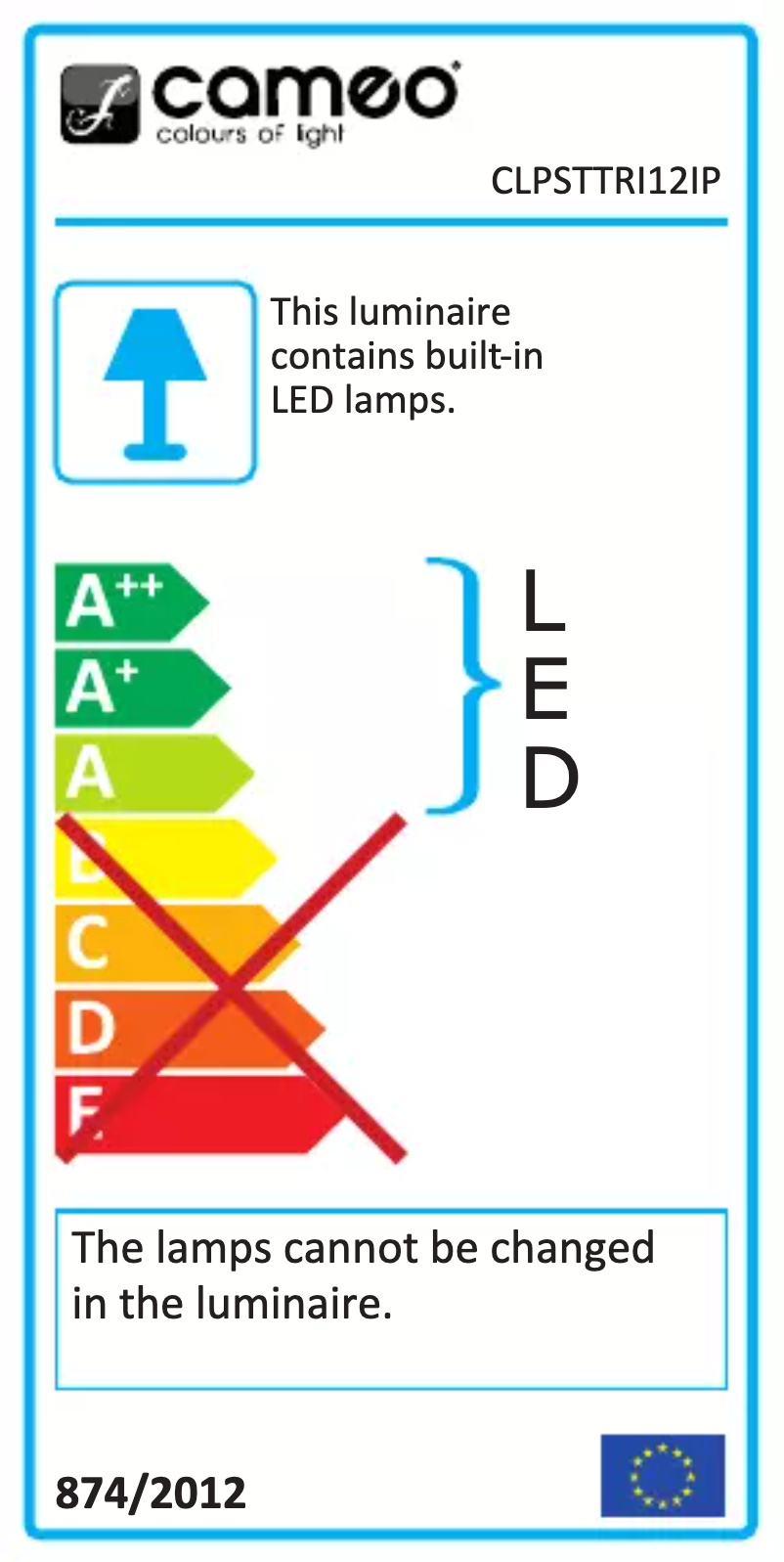 Page 1 de la notice Fiche technique Cameo STUDIO PAR TRI 12 IP