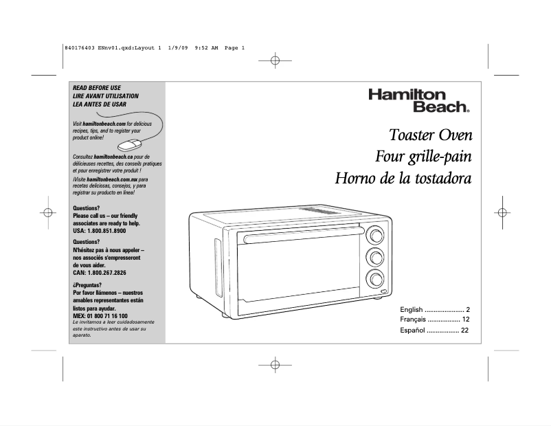 Page 1 de la notice Manuel utilisateur Hamilton Beach 31506