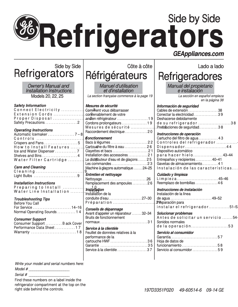 Page 1 de la notice Mode d'emploi GE GSS20ETHWW