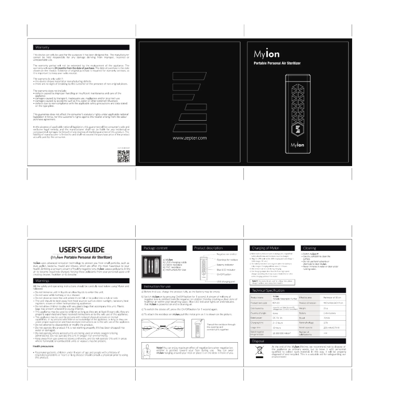 Page n°1 - Manuel utilisateur Zepter MY iOn ION-01