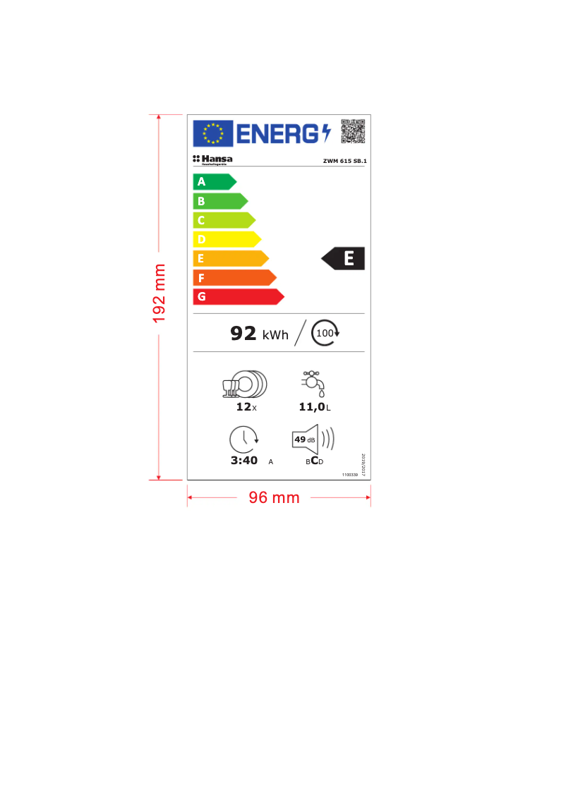 Page n°1 - Label énergétique Hansa ZWM 615 SB