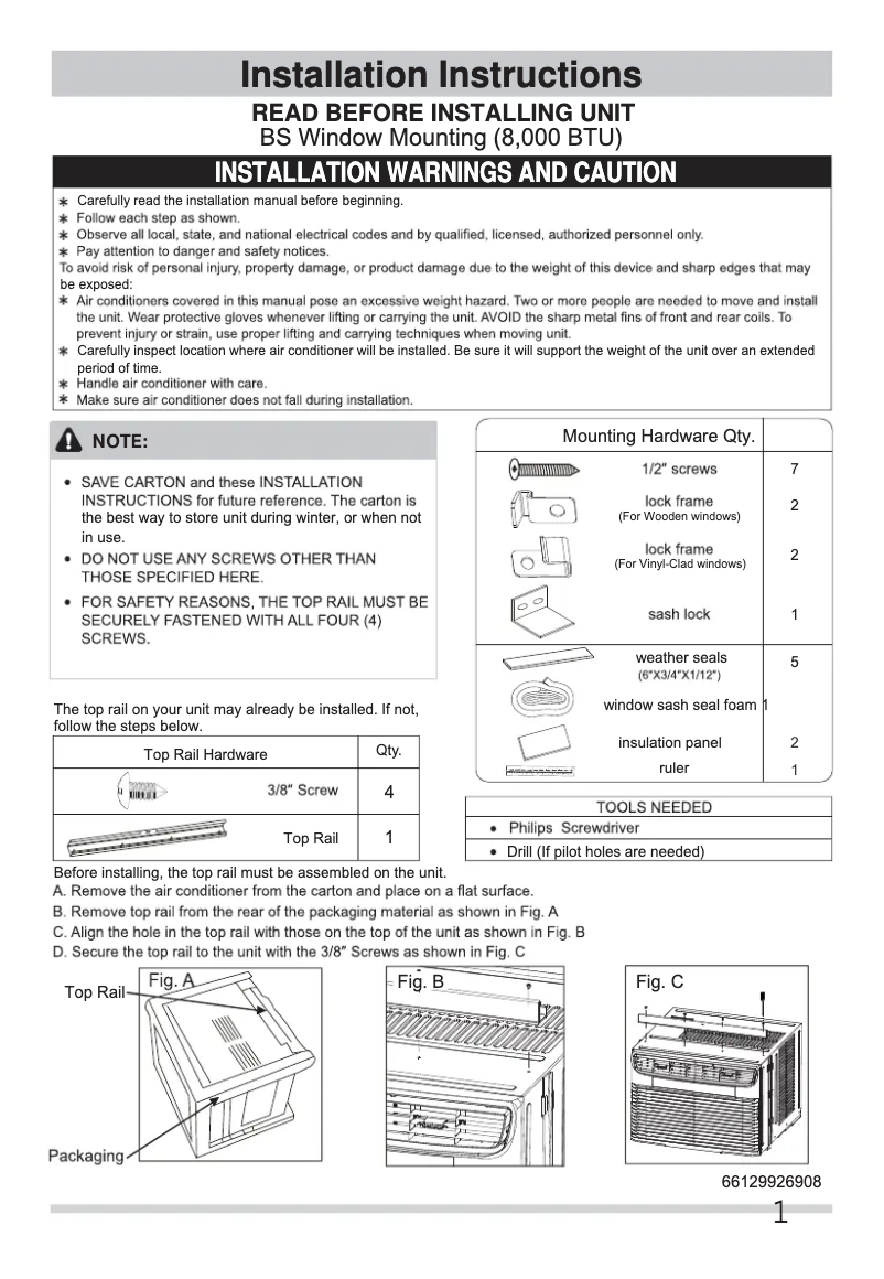 Page 1 de la notice Guide d'installation Frigidaire FFRE0833UE