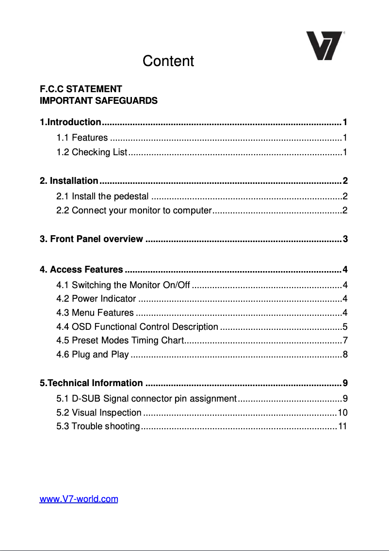 Page 1 de la notice Manuel utilisateur V7 LED215W2