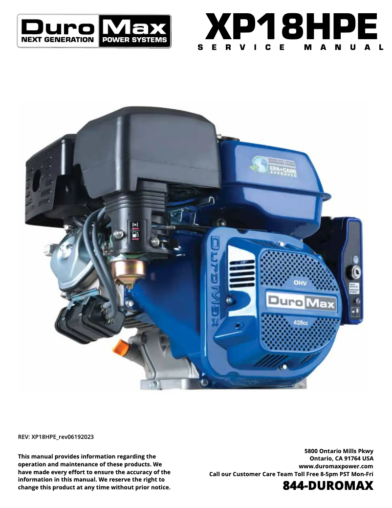 Page 1 of the manual User Manual DuroMax XP18HPE