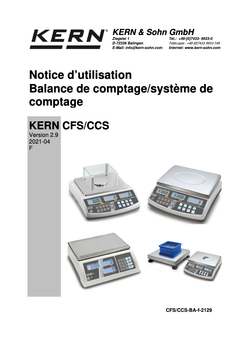Page n°1 - Manuel utilisateur Kern CCS 300K0.1