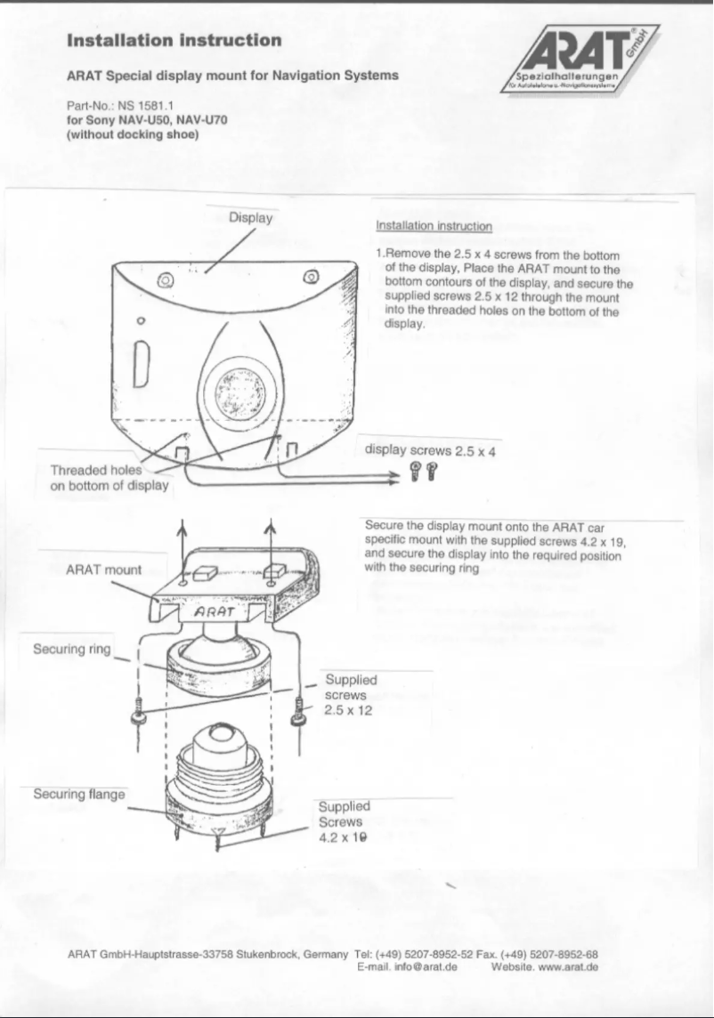 Page 1 de la notice Manuel utilisateur Arat NS1581.1