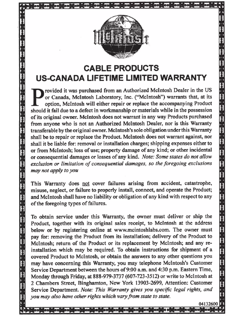 Page 1 de la notice Mode d'emploi McIntosh CC1M