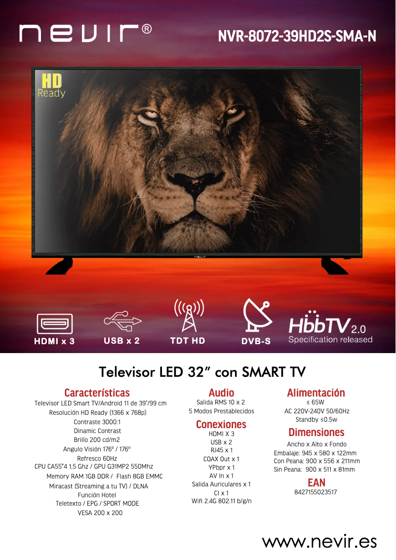 Page n°1 - Manuel utilisateur Nevir NVR-8072-39HD2S-SMA-N