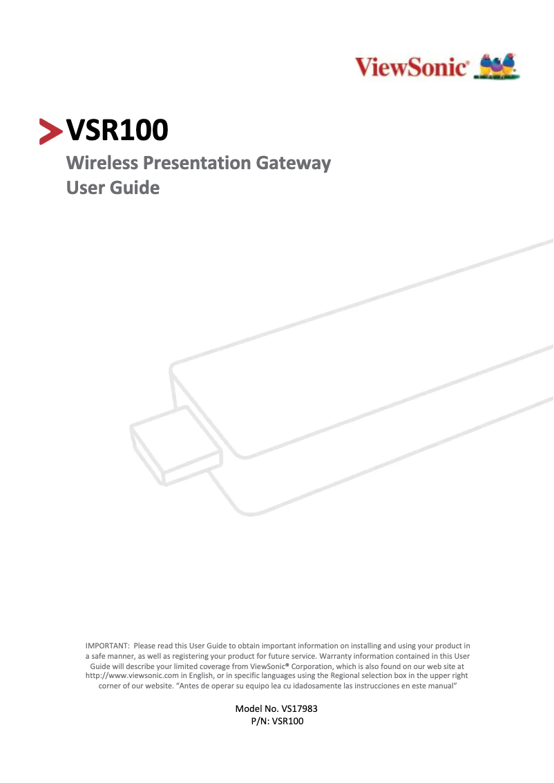 Page n°1 - Mode d'emploi Viewsonic VSR100
