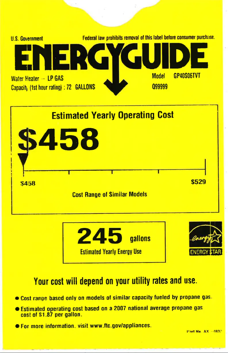 Page n°1 - Label énergétique GE GP40S06TVT