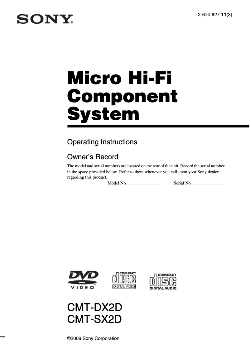 Page 1 de la notice Manuel utilisateur Sony CMT-SX2D