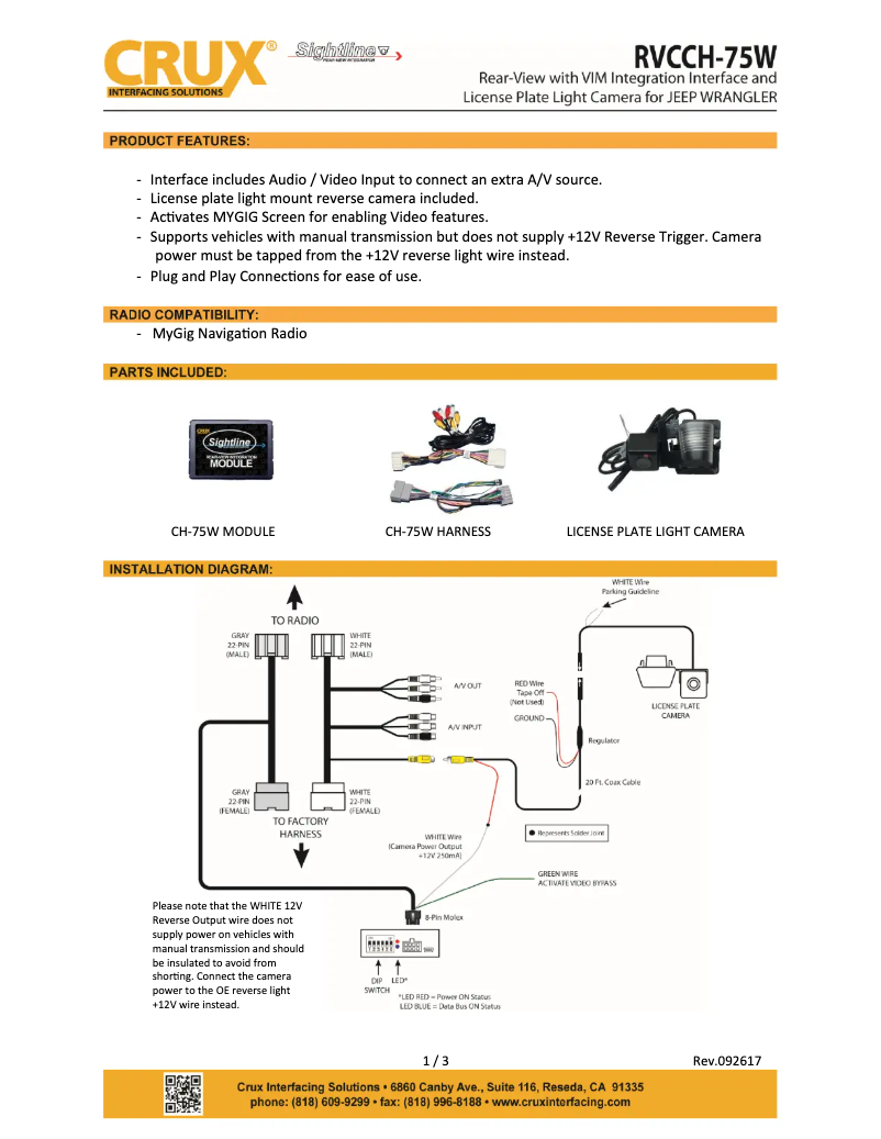 Page n°1 - Manuel utilisateur CRUX RVCCH-75W