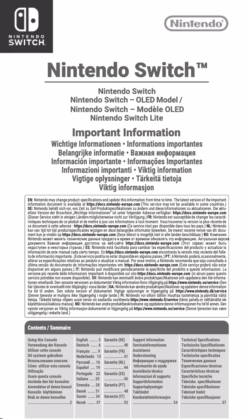 Image de la première page du manuel de l'appareil Switch Lite