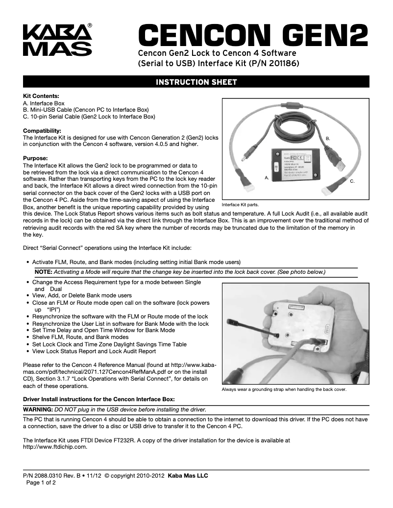 Page n°1 - Manuel utilisateur Dormakaba Cencon Gen2