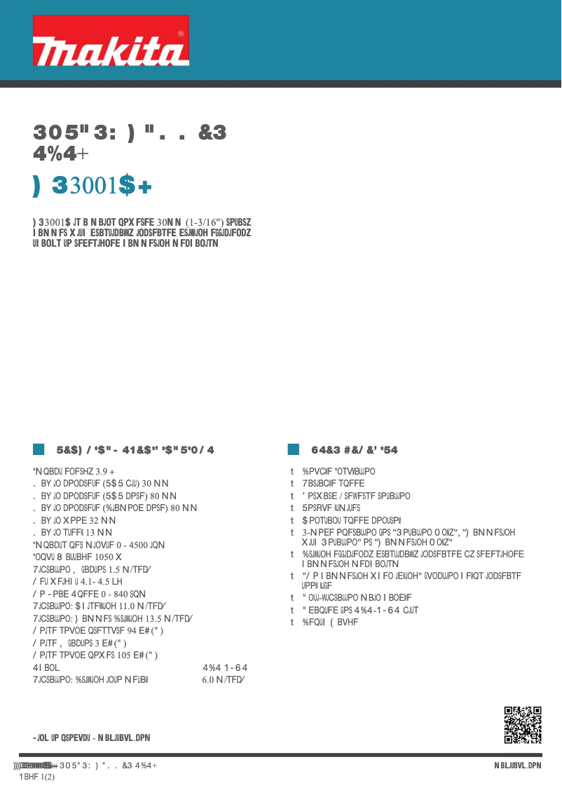 Page 1 de la notice Fiche technique Makita HR3001CJ