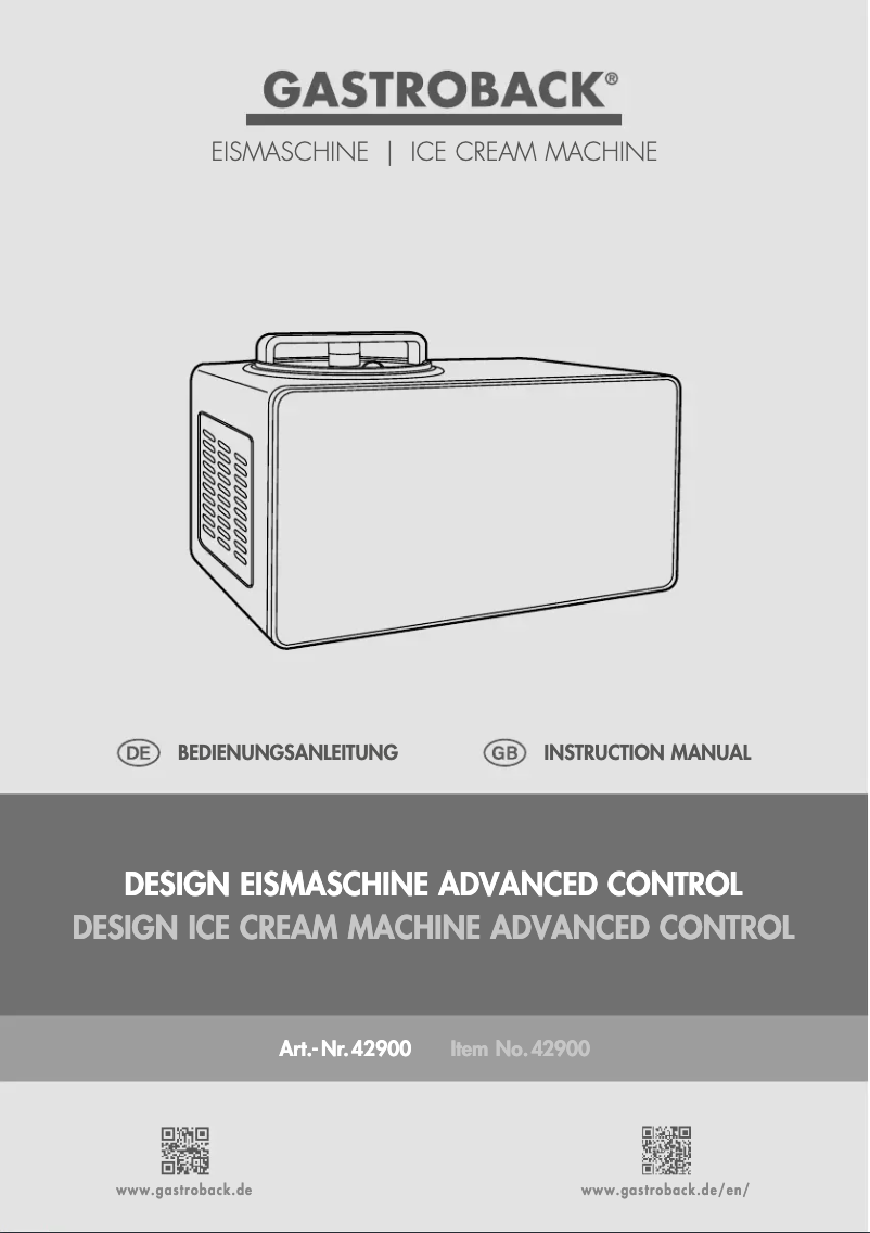 Page n°1 - Manuel utilisateur Gastroback Advanced Control 42900