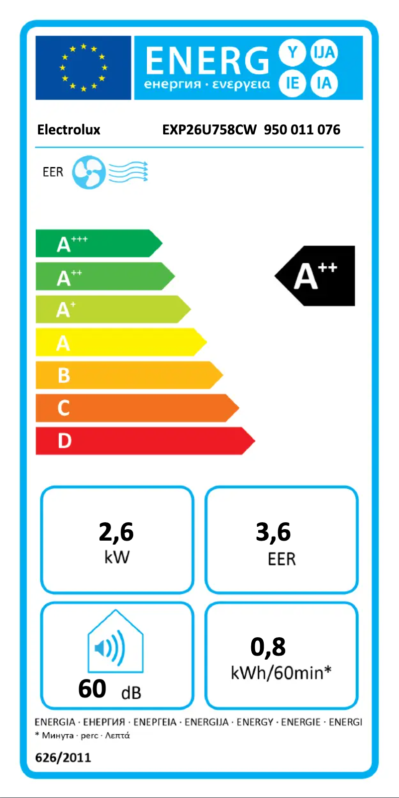 Page 1 de la notice Label énergétique Electrolux EXP26U758CW