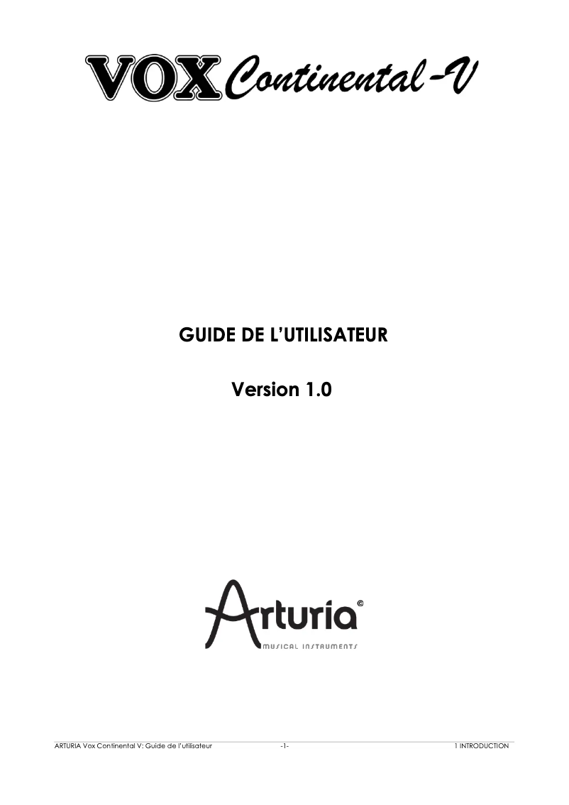 Page 1 de la notice Manuel utilisateur Arturia VOX Continental V