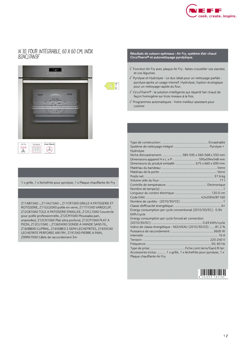 Page n°1 - Fiche technique Neff B2ACJ7AN3F