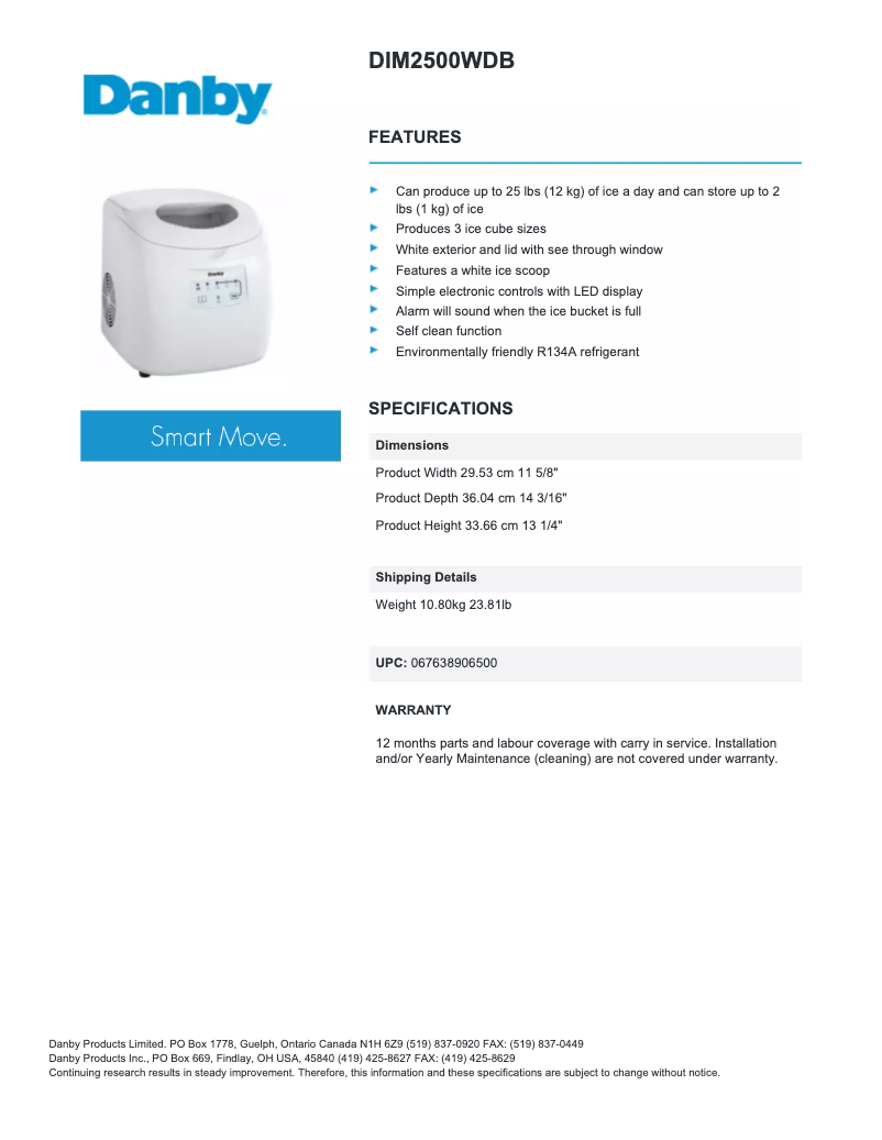 Page n°1 - Fiche technique Danby DIM2500