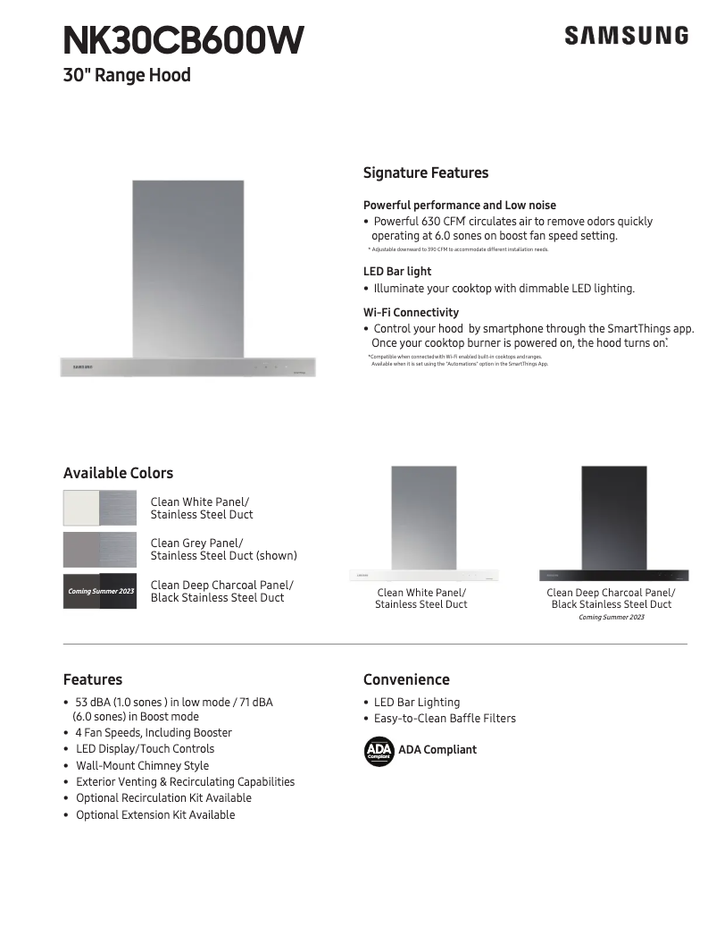 Page 1 de la notice Fiche technique Samsung NK30CB600W12