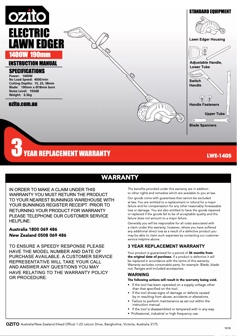Página 1 del manual Manual de usuario Ozito LWE-1405
