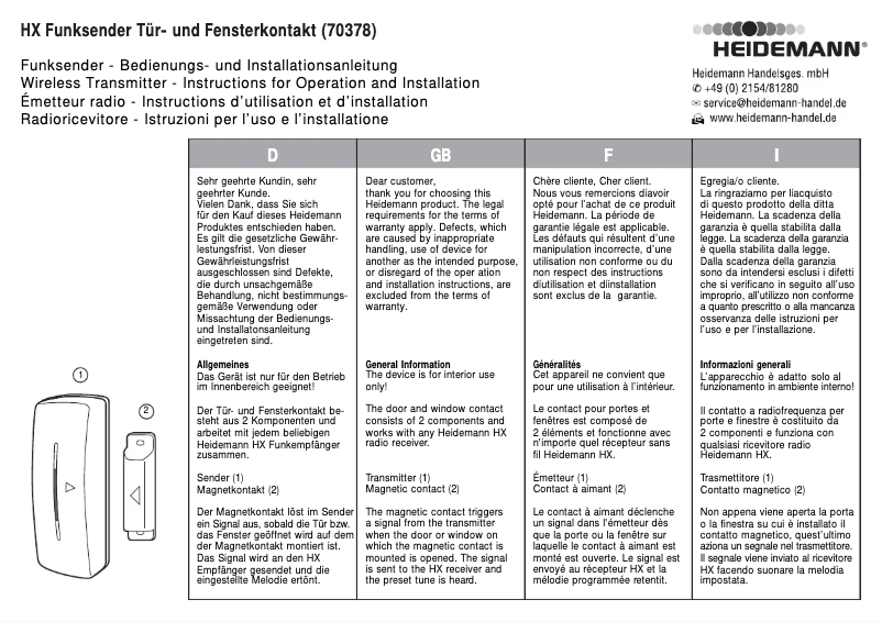 Page 1 de la notice Manuel utilisateur Heidemann 70378