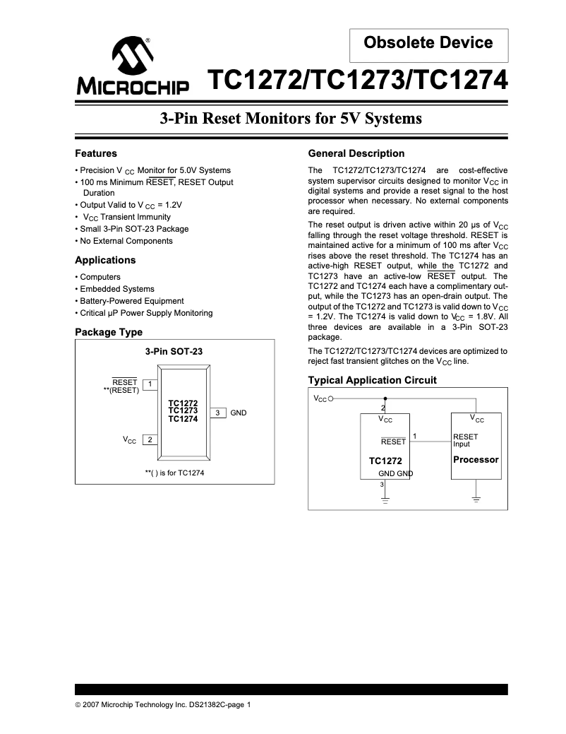 Página 1 del manual Ficha técnica Microchip TC1272