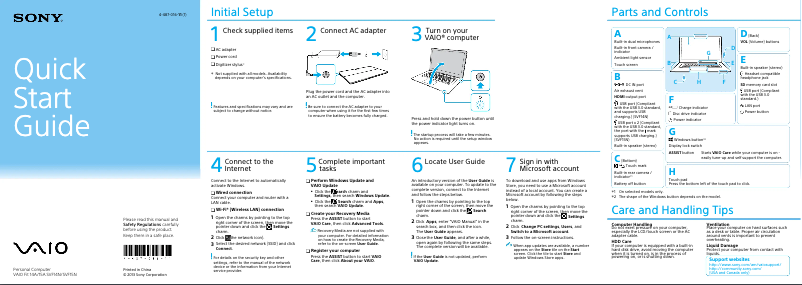 Page n°1 - Guide d'installation Sony Vaio Fit 15 SVF15N14CXS