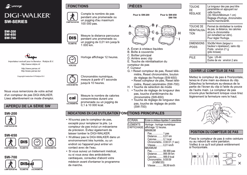 Image de la première page du manuel de l'appareil Digi-Walker SW-700