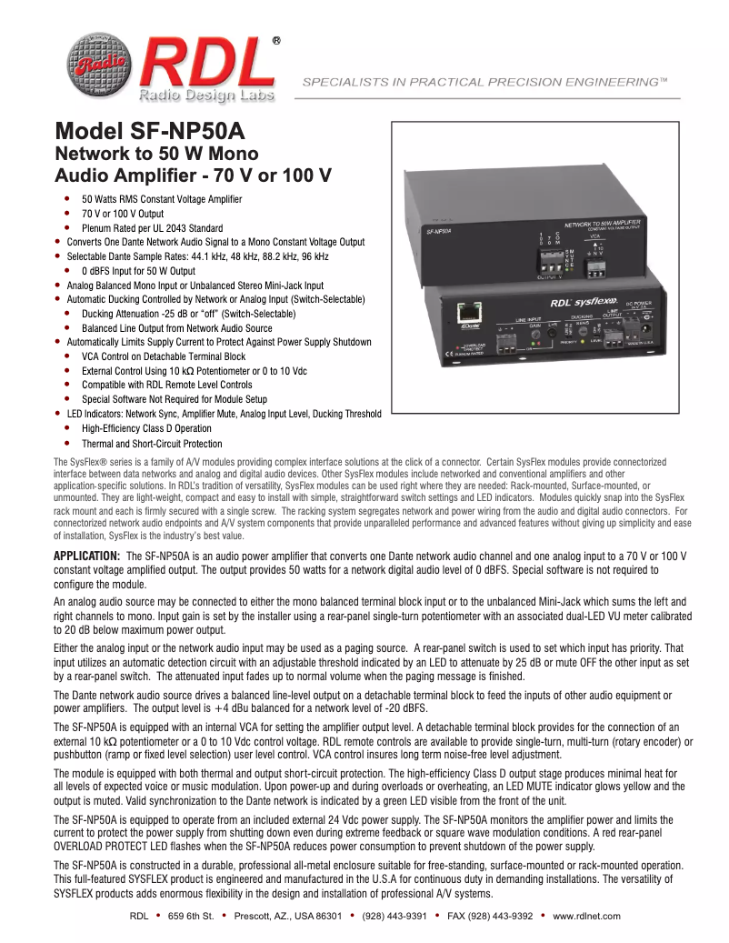 Página 1 del manual Manual de usuario RDL SF-NP50A
