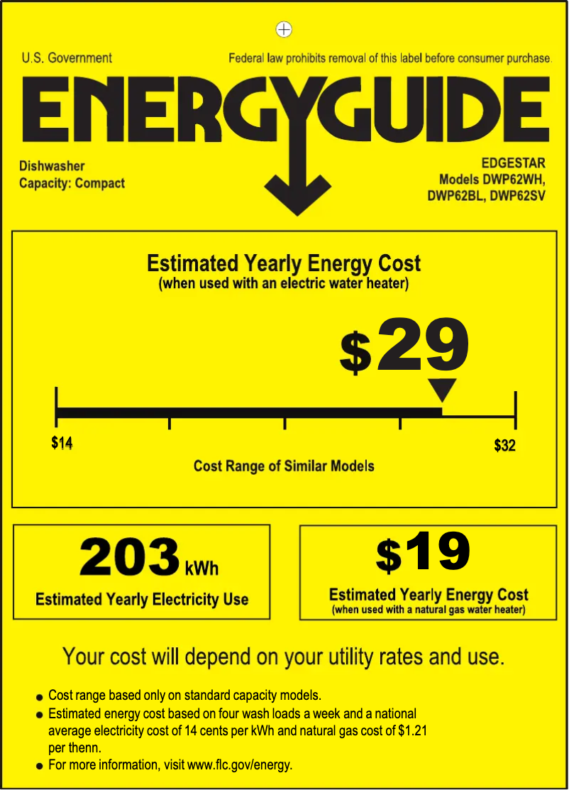 Page 1 de la notice Label énergétique EdgeStar DWP62WH