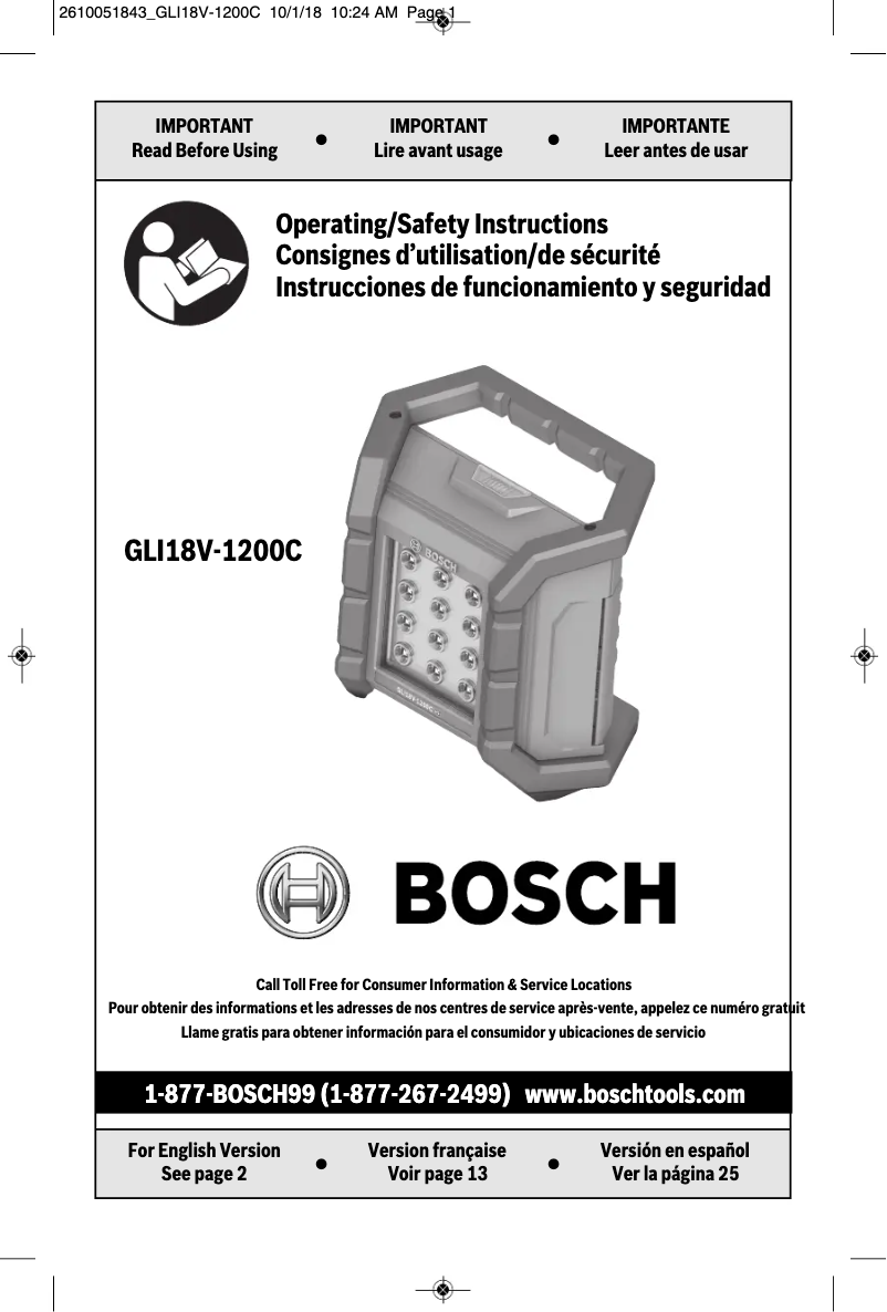 Image de la première page du manuel de l'appareil GLI18V-2200CN