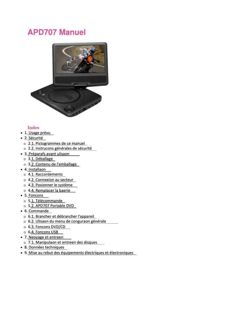 Page 1 de la notice Manuel utilisateur AKAI APD707