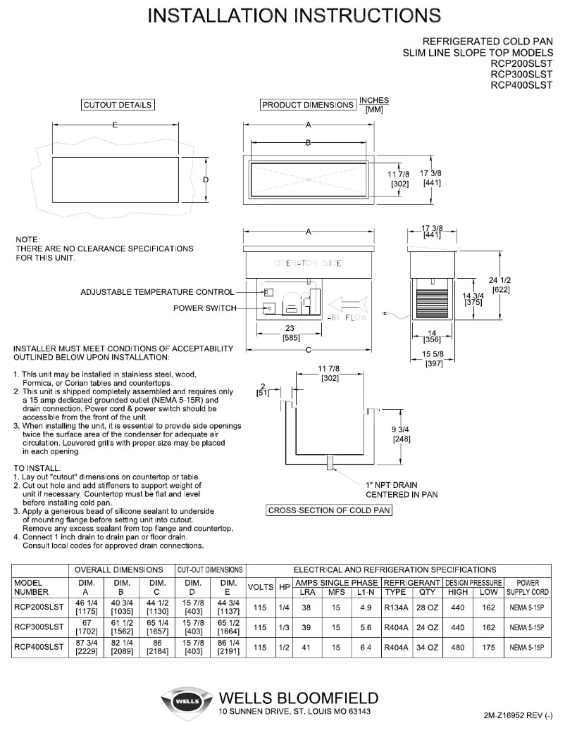Page n°1 - Manuel utilisateur Wells RCP300SLST