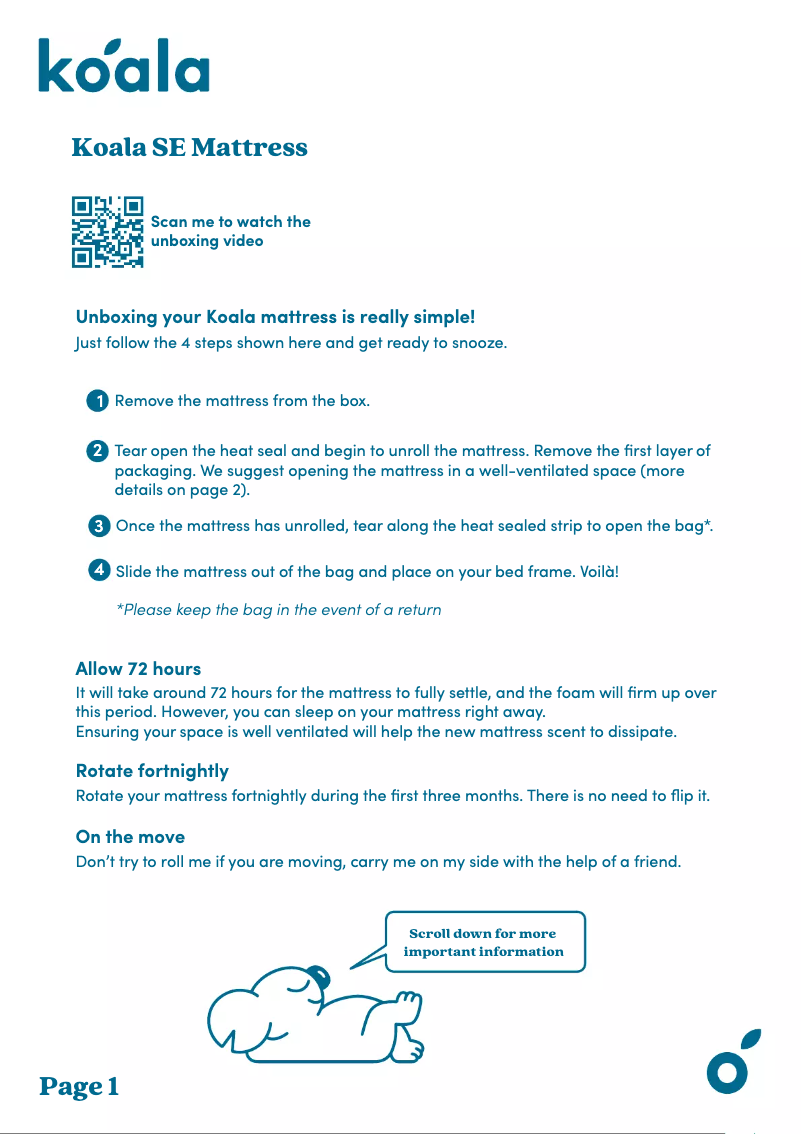 Page n°1 - Manuel utilisateur Koala SE Mattress