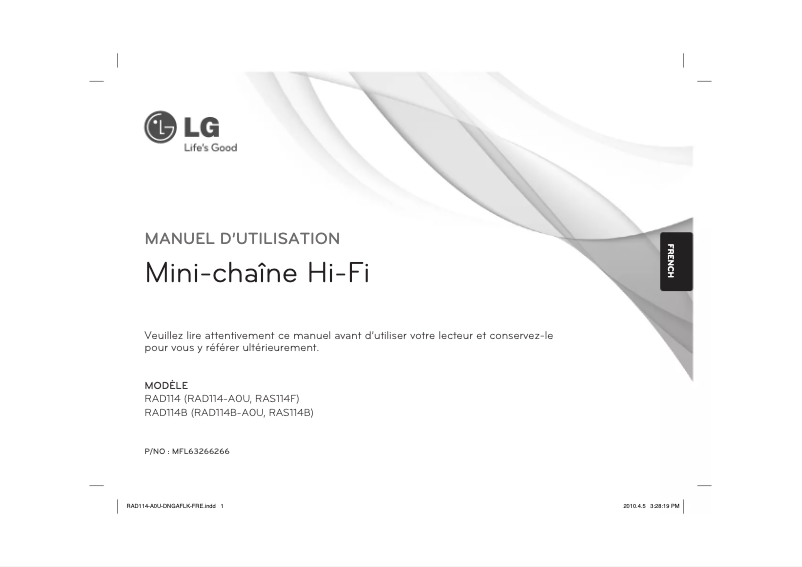 Page 1 de la notice Manuel utilisateur LG RAD114