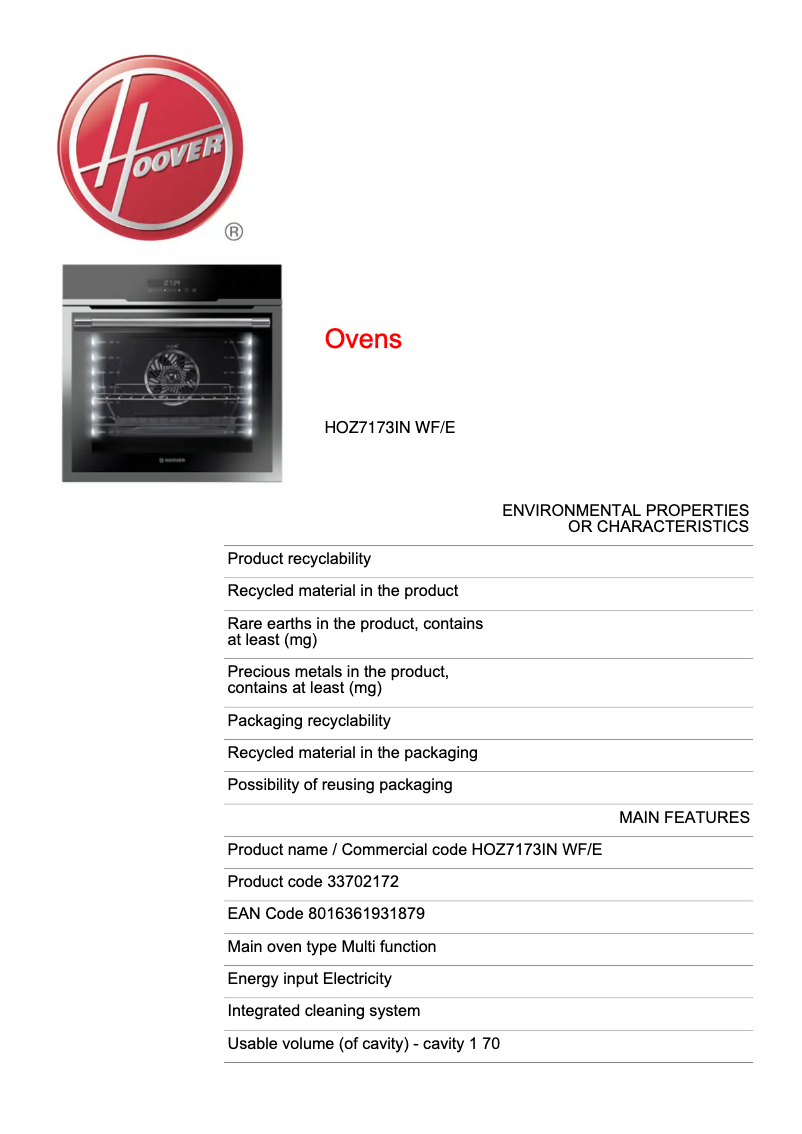 Image de la première page du manuel de l'appareil H-OVEN 500 PLUS HOZ7173IN WF/E