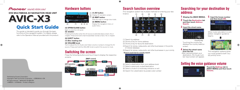 Page 1 de la notice Manuel utilisateur Pioneer AVIC-X3