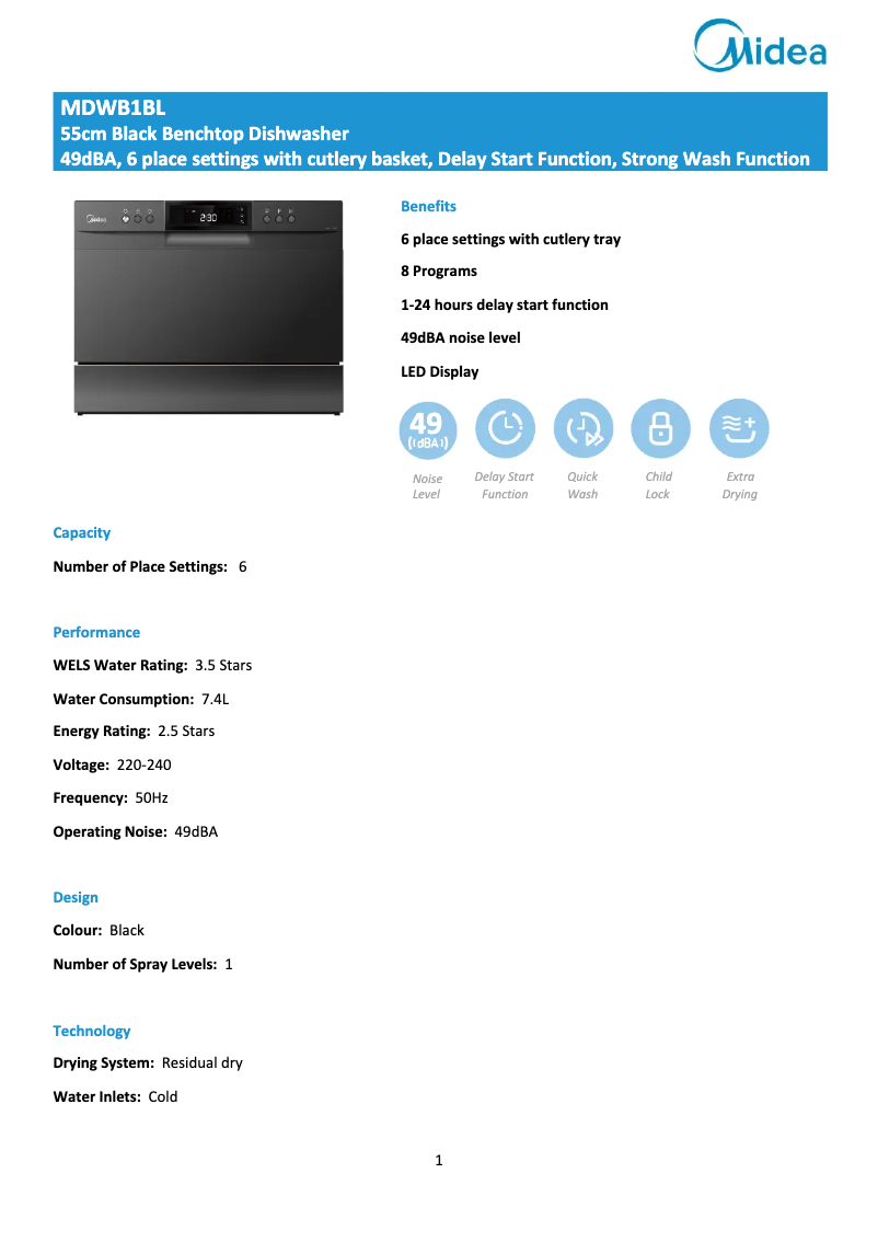 Image de la première page du manuel de l'appareil MDWB1BL